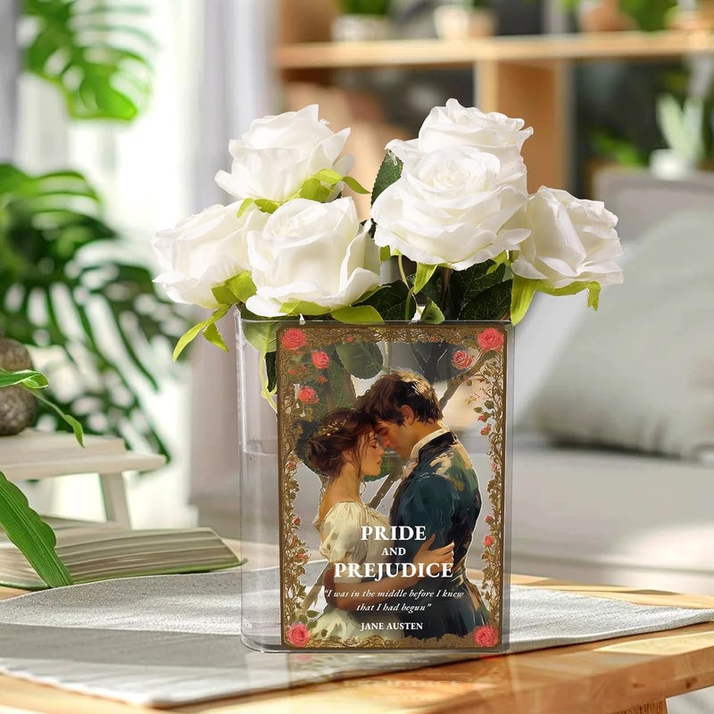 Alpharan Pride and Prejudice Inspired Book Vase, Flower Vase for Home Decor, Birthday Gifts for Women Mom Book Lovers, Bookish Decor for Bookshelf Desk Coffee Table Office Living Room - Image 1